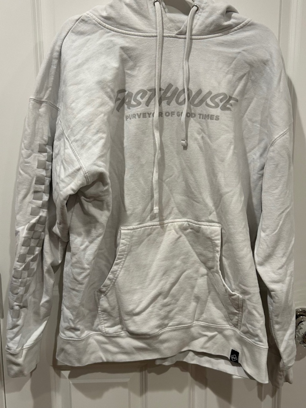 Men's Fasthouse White Hoodie with Grey Checkered Pattern